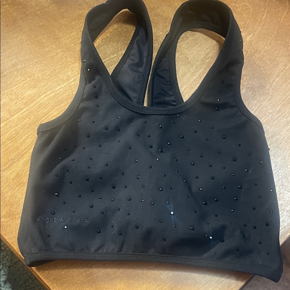 Black Rhinestone Embellished Crop Top - Picture 2 of 2